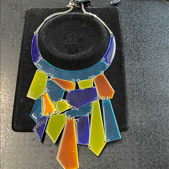 Colorful Geometric Statement Necklace - Picture 2 of 2